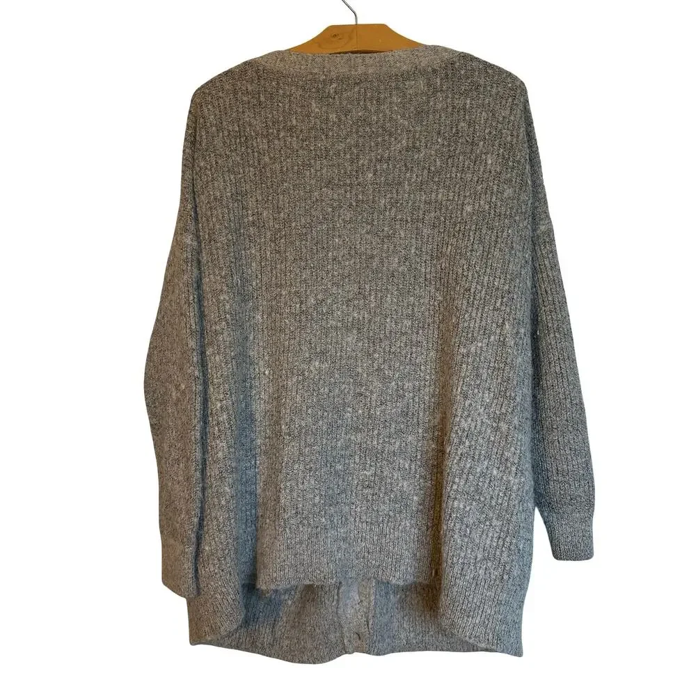 Free People Cloudy Day Cardigan Button Front Gray Knit Oversized Sweater Size XL